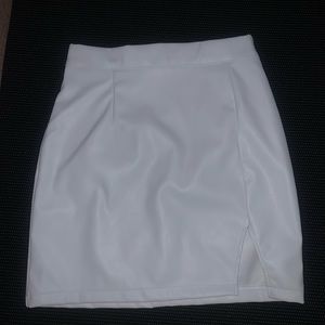 white leather mini skirt